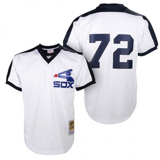 Men Mitchell and Ness Chicago White Sox #72 Carlton Fisk Replica White ThroWback MLB Jersey