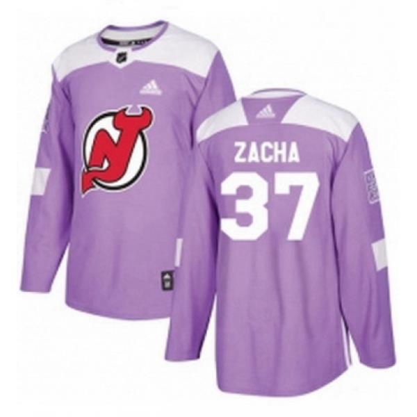 Mens Adidas New Jersey Devils 37 Pavel Zacha Authentic Purple Fights Cancer Practice NHL Jersey