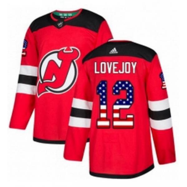 Mens Adidas New Jersey Devils 12 Ben Lovejoy Authentic Red USA Flag Fashion NHL Jersey