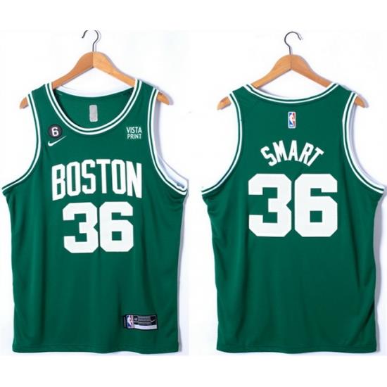 Men Boston Celtics 36 Marcus Smart Green No 6 Patch Stitched Basketball Jersey