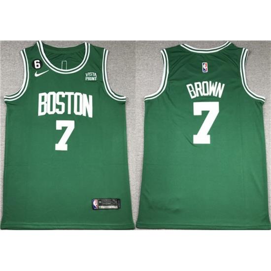 Men Boston Celtics 7 Jaylen Brown Green With NO 6 Patch Stitched Basketball Jersey