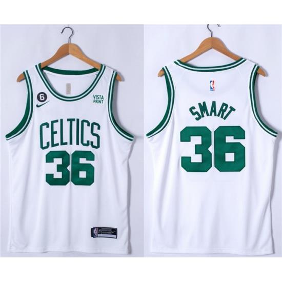 Men Boston Celtics 36 Marcus Smart White No 6 Patch Stitched Basketball Jersey