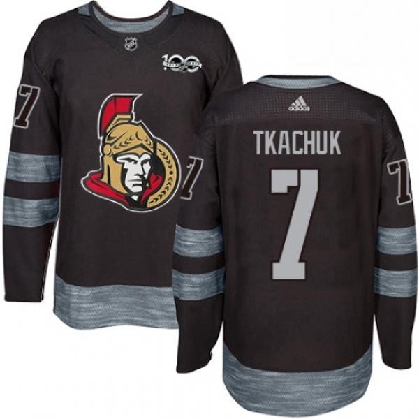 Mens Adidas Ottawa Senators 7 Brady Tkachuk Authentic Black 1917 2017 100th Anniversary NHL Jersey