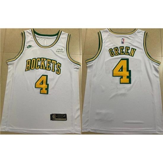 Men Houston Rockets 4 Jalen Green White Stitched Basketball Jersey