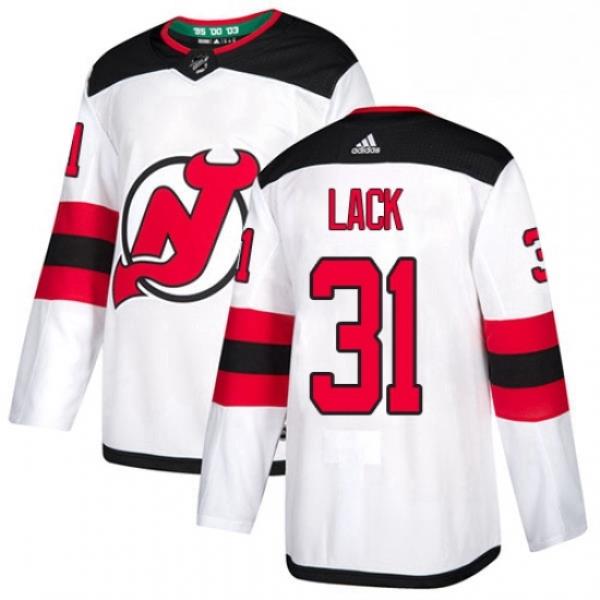 Mens Adidas New Jersey Devils 31 Eddie Lack Authentic White Away NHL Jersey