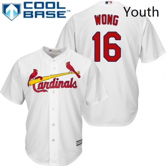 Youth Majestic St Louis Cardinals 16 Kolten Wong Replica White Home Cool Base MLB Jersey