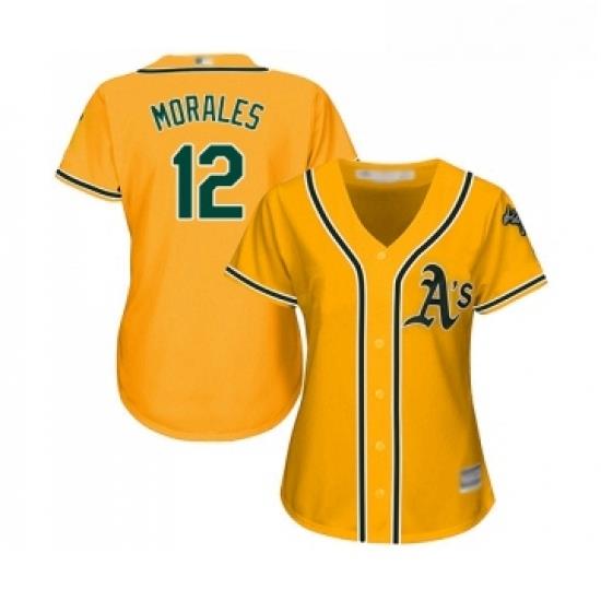 Womens Oakland Athletics 12 Kendrys Morales Replica Gold Alternate 2 Cool Base Baseball Jersey