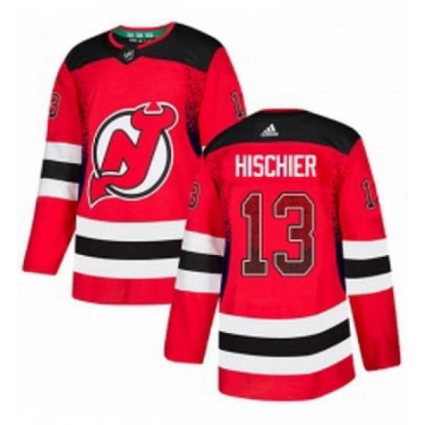 Mens Adidas New Jersey Devils 13 Nico Hischier Authentic Red Drift Fashion NHL Jersey