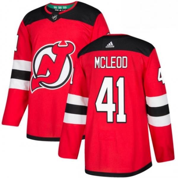 Mens Adidas New Jersey Devils 41 Michael McLeod Authentic Red Home NHL Jersey