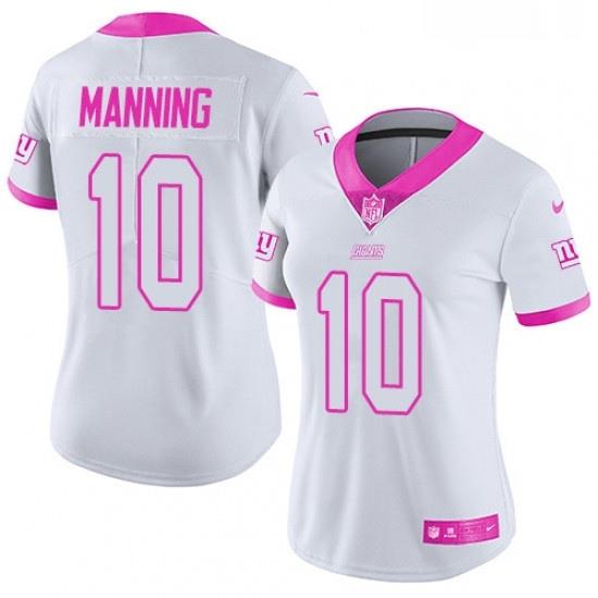 Womens Nike New York Giants 10 Eli Manning Limited WhitePink Rush Fashion NFL Jersey