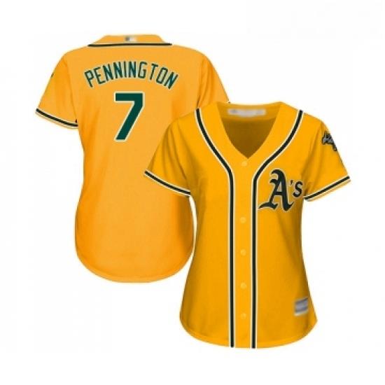 Womens Oakland Athletics 7 Cliff Pennington Replica Gold Alternate 2 Cool Base Baseball Jersey