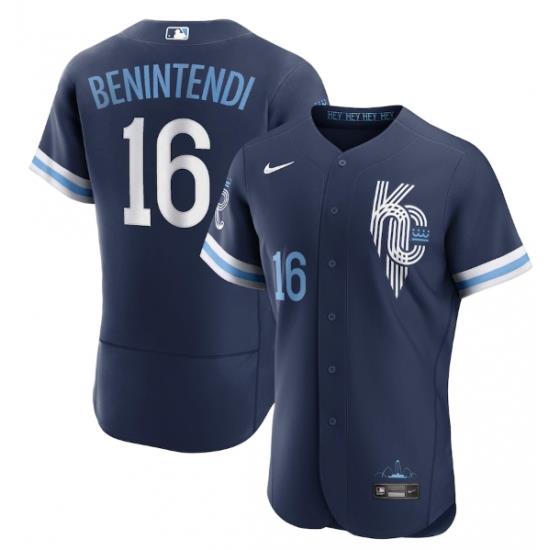 Men Kansas City Royals 16 AndreW Benintendi 2022 Navy City Connect Flex Base Stitched MLB jersey