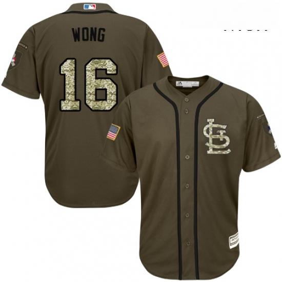 Mens Majestic St Louis Cardinals 16 Kolten Wong Authentic Green Salute to Service MLB Jersey