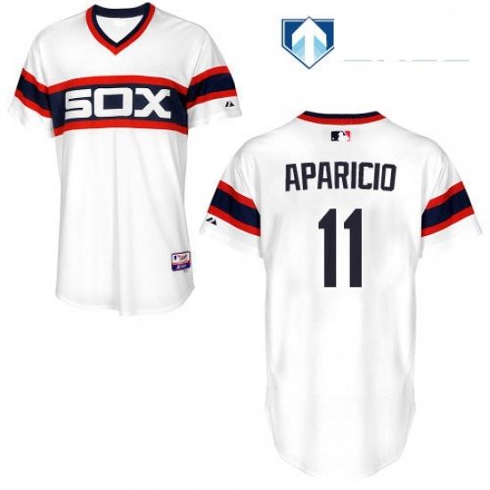 Mens Majestic Chicago White Sox 11 Luis Aparicio White Alternate Flex Base Authentic Collection MLB Jersey