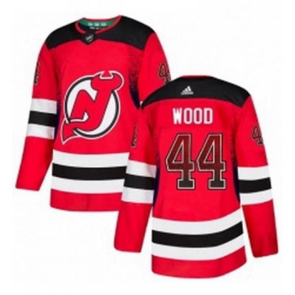 Mens Adidas New Jersey Devils 44 Miles Wood Authentic Red Drift Fashion NHL Jersey