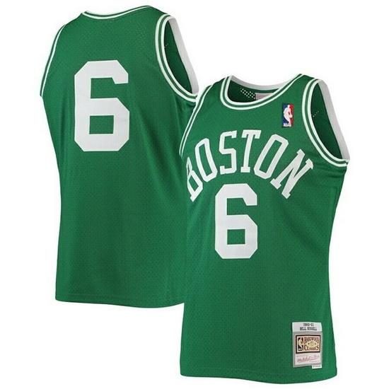 Men Boston Celtics 6 Bill Russell 1962 63 Mitchell Ness Green Swingman Stitched Jersey