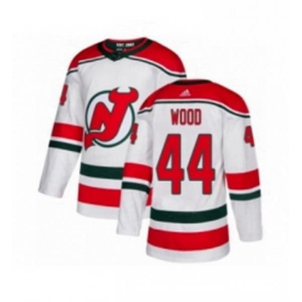 Mens Adidas New Jersey Devils 44 Miles Wood Authentic White Alternate NHL Jersey