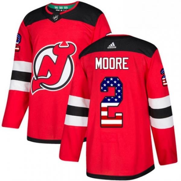 Mens Adidas New Jersey Devils 2 John Moore Authentic Red USA Flag Fashion NHL Jersey