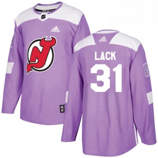 Mens Adidas New Jersey Devils 31 Eddie Lack Authentic Purple Fights Cancer Practice NHL Jersey