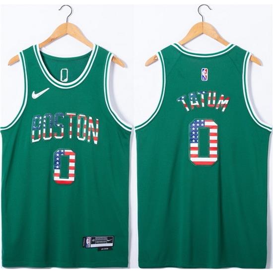 Men Boston Celtics 0 Jayson Tatum USA Flag Green Stitched Jersey