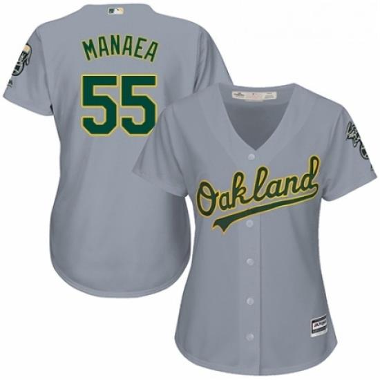 Womens Majestic Oakland Athletics 55 Sean Manaea Replica Grey Road Cool Base MLB Jersey