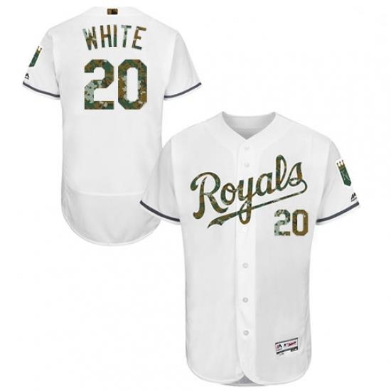 Mens Majestic Kansas City Royals 20 Frank White Authentic White 2016 Memorial Day Fashion Flex Base Jersey