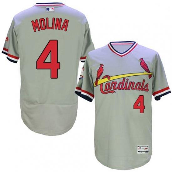 Mens Majestic St Louis Cardinals 4 Yadier Molina Grey Flexbase Authentic Collection Cooperstown MLB Jersey