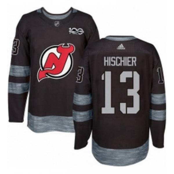 Mens Adidas New Jersey Devils 13 Nico Hischier Authentic Black 1917 2017 100th Anniversary NHL Jersey