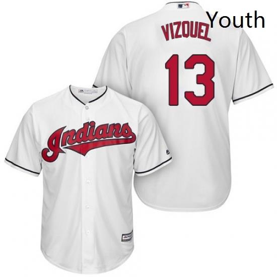 Youth Majestic Cleveland Indians 13 Omar Vizquel Replica White Home Cool Base MLB Jersey