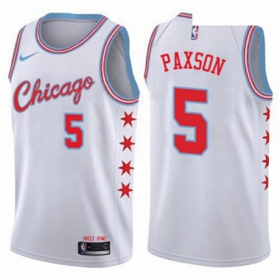 Mens Nike Chicago Bulls 5 John Paxson Authentic White NBA Jersey City Edition