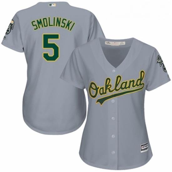 Womens Majestic Oakland Athletics 5 Jake Smolinski Authentic Grey Road Cool Base MLB Jersey