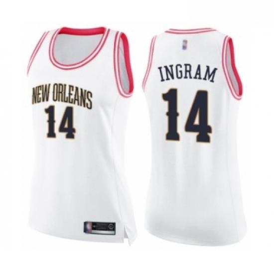 Womens New Orleans Pelicans 14 Brandon Ingram Swingman White Pink Fashion Basketball Jersey