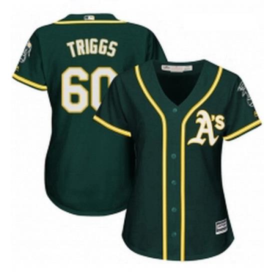 Womens Majestic Oakland Athletics 60 Andrew Triggs Authentic Green Alternate 1 Cool Base MLB Jersey