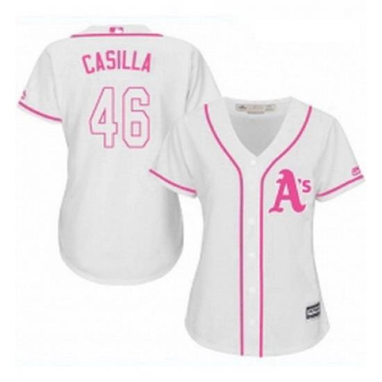 Womens Majestic Oakland Athletics 46 Santiago Casilla Replica White Fashion Cool Base MLB Jersey