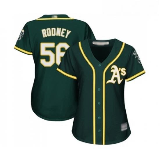 Womens Oakland Athletics 56 Fernando Rodney Replica Green Alternate 1 Cool Base Baseball Jersey