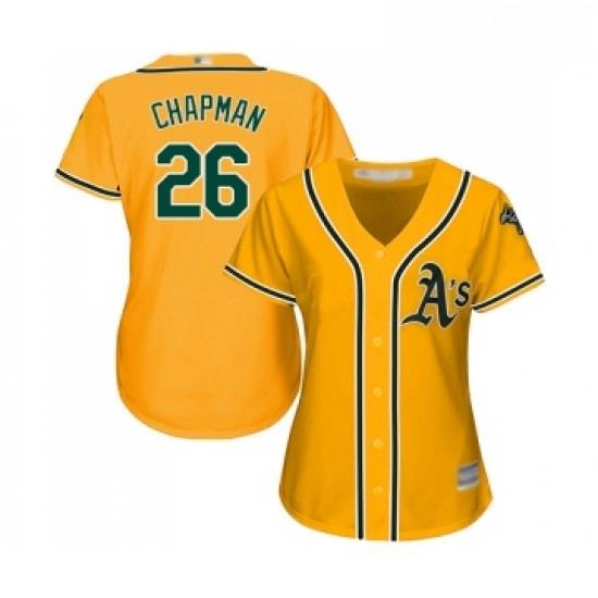 Womens Oakland Athletics 26 Matt Chapman Replica Gold Alternate 2 Cool Base Baseball Jersey