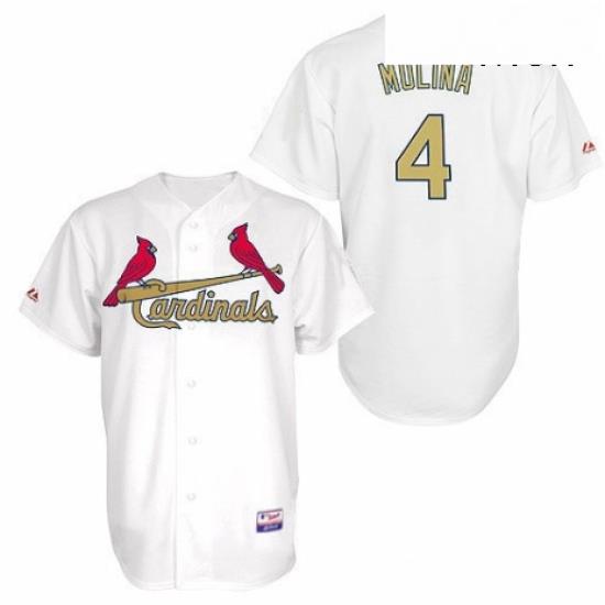 Mens Majestic St Louis Cardinals 4 Yadier Molina Authentic White Gold No MLB Jersey