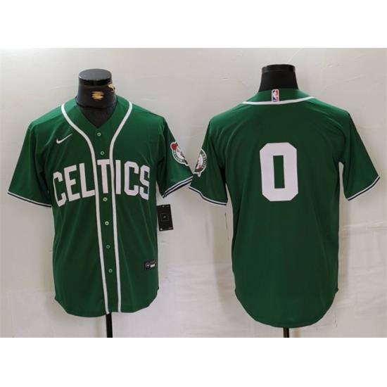 Men Boston Celtics 0 Jayson Tatum Green With Patch Stitched Baseball Jersey