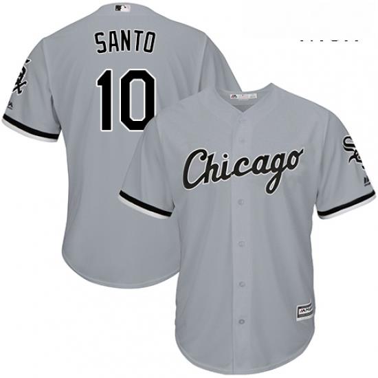 Mens Majestic Chicago White Sox 10 Ron Santo Replica Grey Road Cool Base MLB Jersey