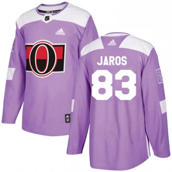 Mens Adidas Ottawa Senators 83 Christian Jaros Authentic Purple Fights Cancer Practice NHL Jersey