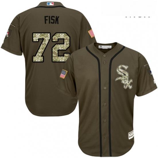 Mens Majestic Chicago White Sox 72 Carlton Fisk Authentic Green Salute to Service MLB Jersey