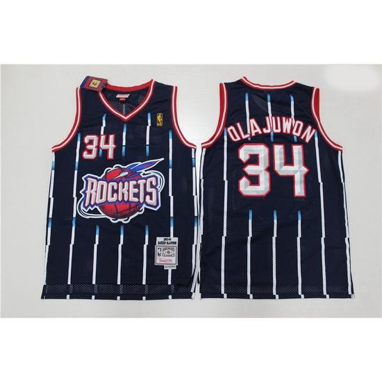 Men Houston Rockets Hakeem Olajuwon 34 Blue Mitchell Ness NBA Jersey