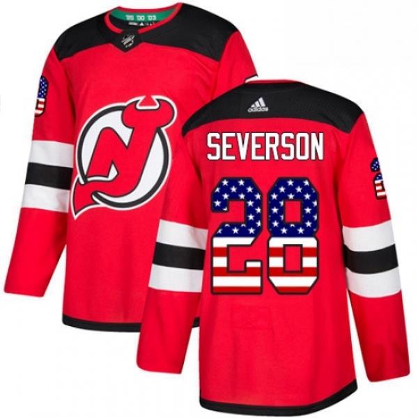 Mens Adidas New Jersey Devils 28 Damon Severson Authentic Red USA Flag Fashion NHL Jersey