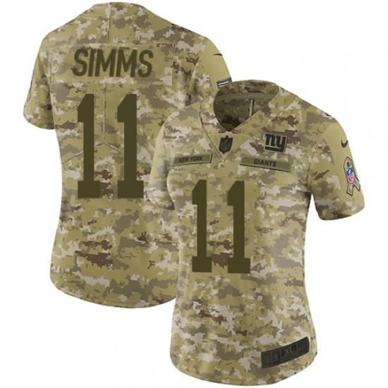 Nike Giants #11 Phil Simms Camo Women Stitched NFL Limited 2018 Salute to Service Jersey