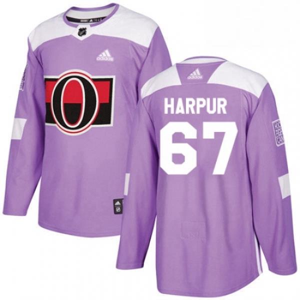 Mens Adidas Ottawa Senators 67 Ben Harpur Authentic Purple Fights Cancer Practice NHL Jersey