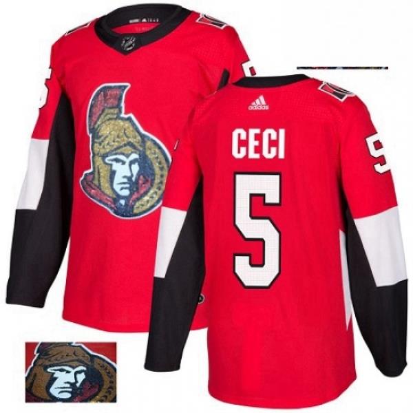 Mens Adidas Ottawa Senators 5 Cody Ceci Authentic Red Fashion Gold NHL Jersey