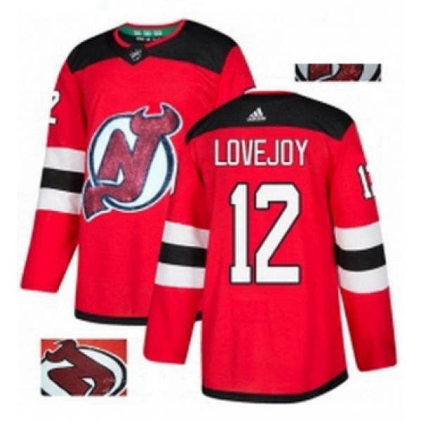 Mens Adidas New Jersey Devils 12 Ben Lovejoy Authentic Red Fashion Gold NHL Jersey