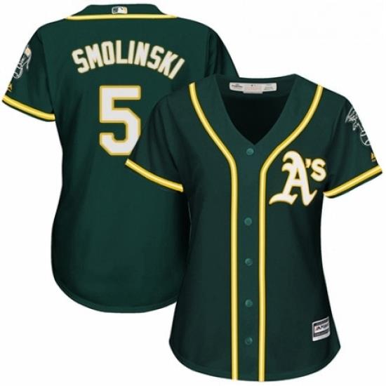 Womens Majestic Oakland Athletics 5 Jake Smolinski Authentic Green Alternate 1 Cool Base MLB Jersey