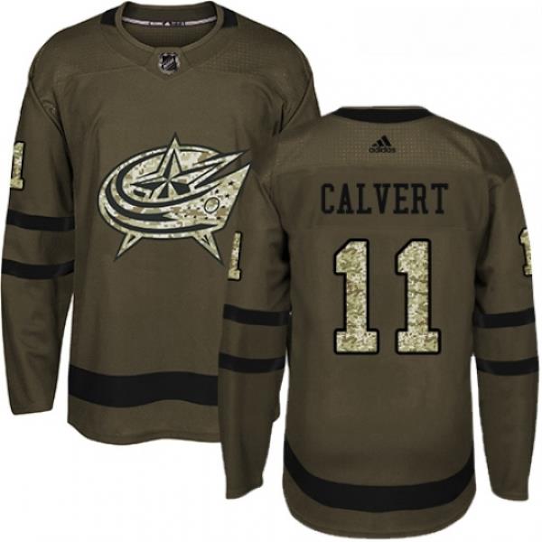 Youth Adidas Columbus Blue Jackets 11 Matt Calvert Authentic Green Salute to Service NHL Jersey