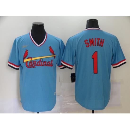 Cardinals 1 Ozzie Smith Light Blue Nike Cool Base ThroWback Jersey